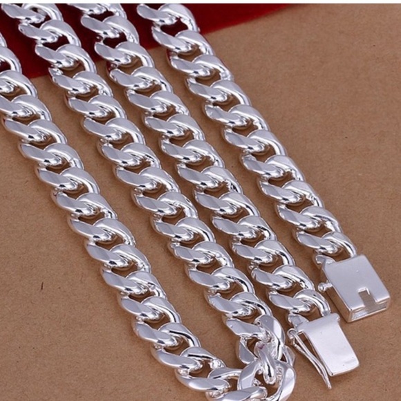 Sterling Silver Chain Link Cuban Necklace Curb Unisex - Picture 3 of 9